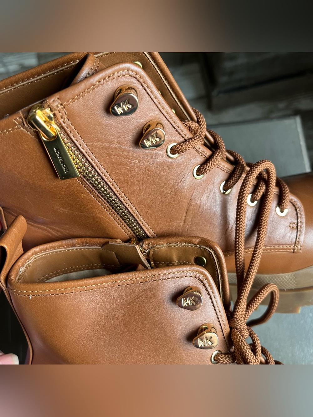 MICHAEL KORS Payton Leather Combat Boot Luggage Color Size 10 New - Picture 5 of 10